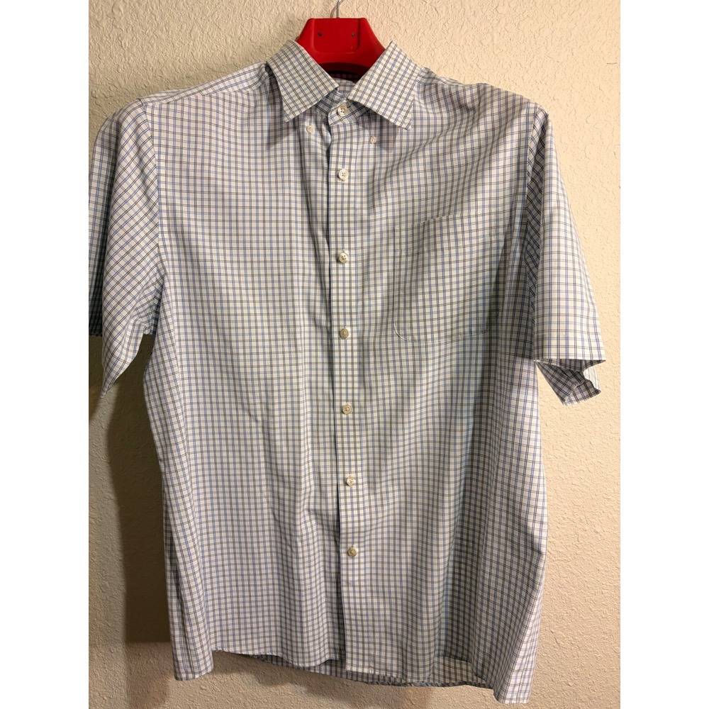 Eddie Bauer Mens Large Blue Plaid Short Sleeve Button Down Shirt Relaxed Fit